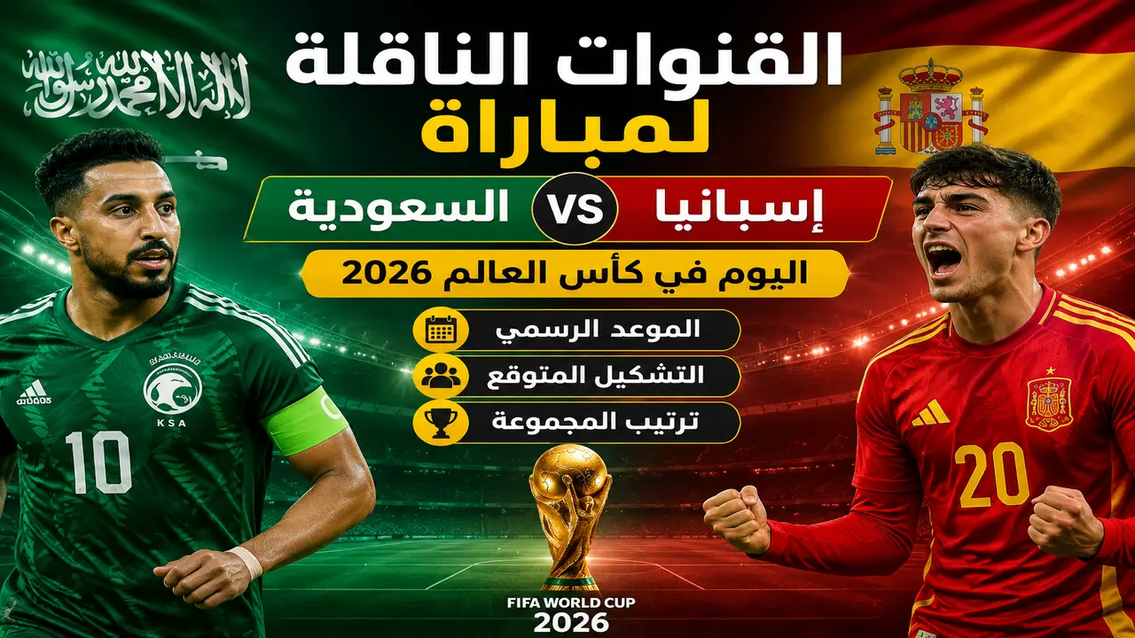 القنوات الناقلة لمباراة السعودية وإسبانيا في كأس العالم 2026 اليوم